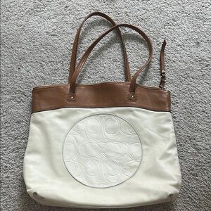 Coach Cream and Tan Tote Bag